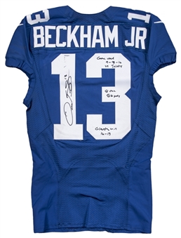 2016 Odell Beckham Jr Game Used, Signed & Inscribed New York Giants Home Jersey Photo Matched To 9/18/16 (Beckham LOA & Resolution Photomatching)